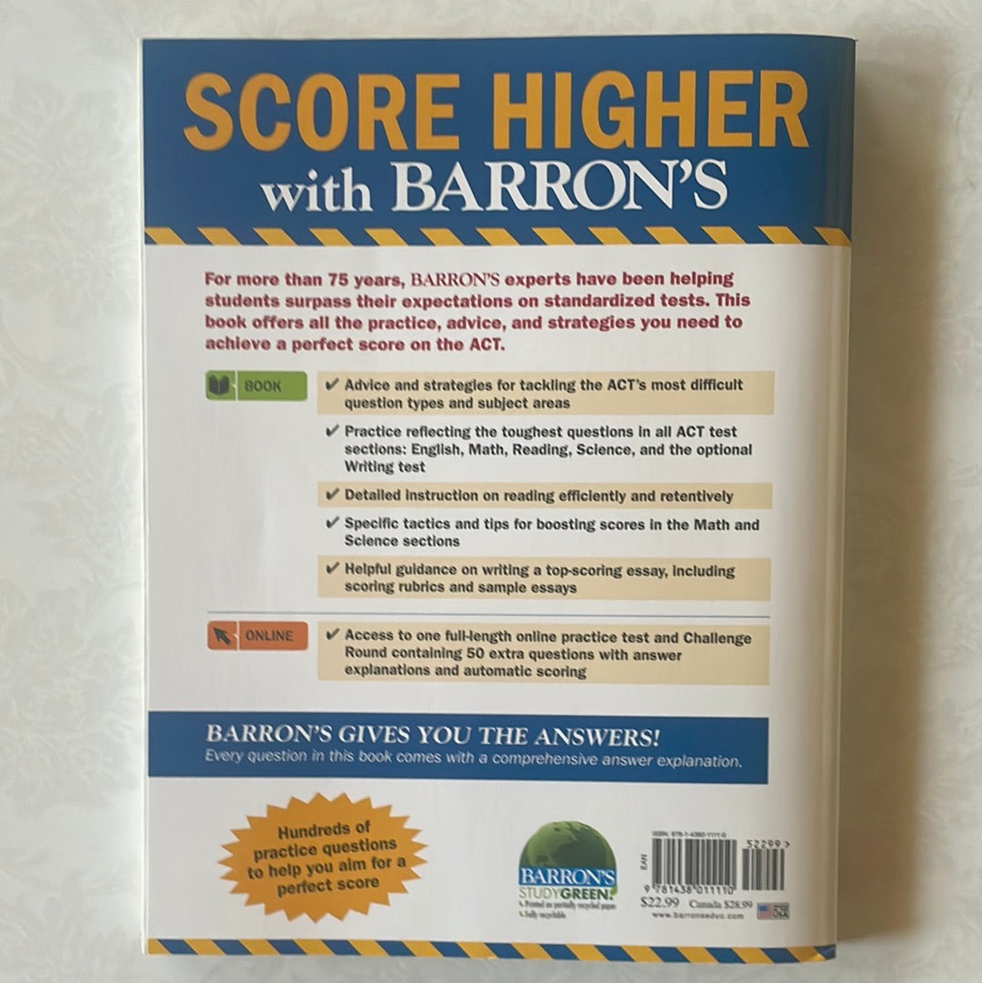 ACT 36 with Online Test: Aiming for the Perfect Score (Barron's Test Prep) - Fourth Edition